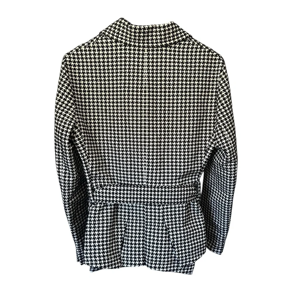 Akris Punto Belted Houndstooth Peplum Jacket Black White Zip-Up Luxury Size 10 - Picture 3 of 16